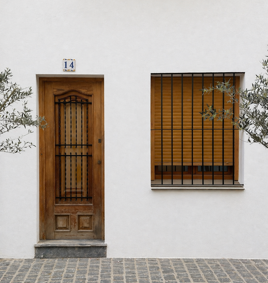 Detalle de ventana y puerta de pueblo, ideal para propietarios que buscan vender vivienda vpo